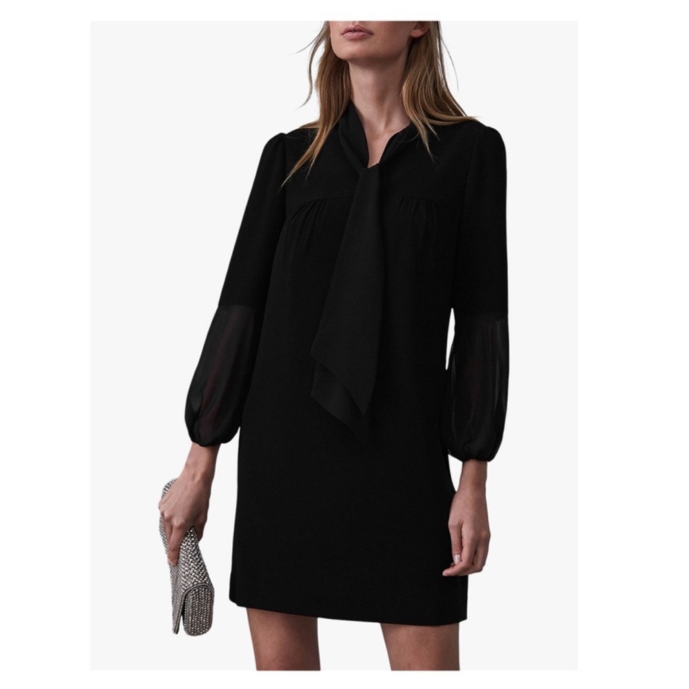 [Reiss] Black Rhonda Tie Neckline Shift Dress